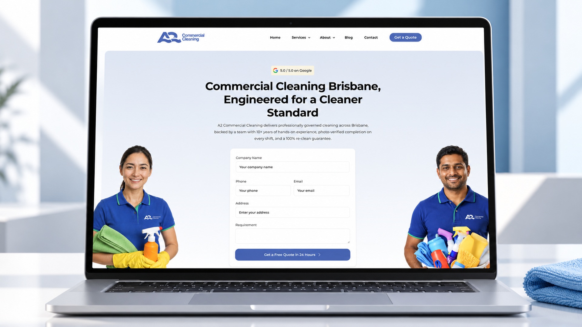 A2 Commercial Cleaning — art-directed project mockup