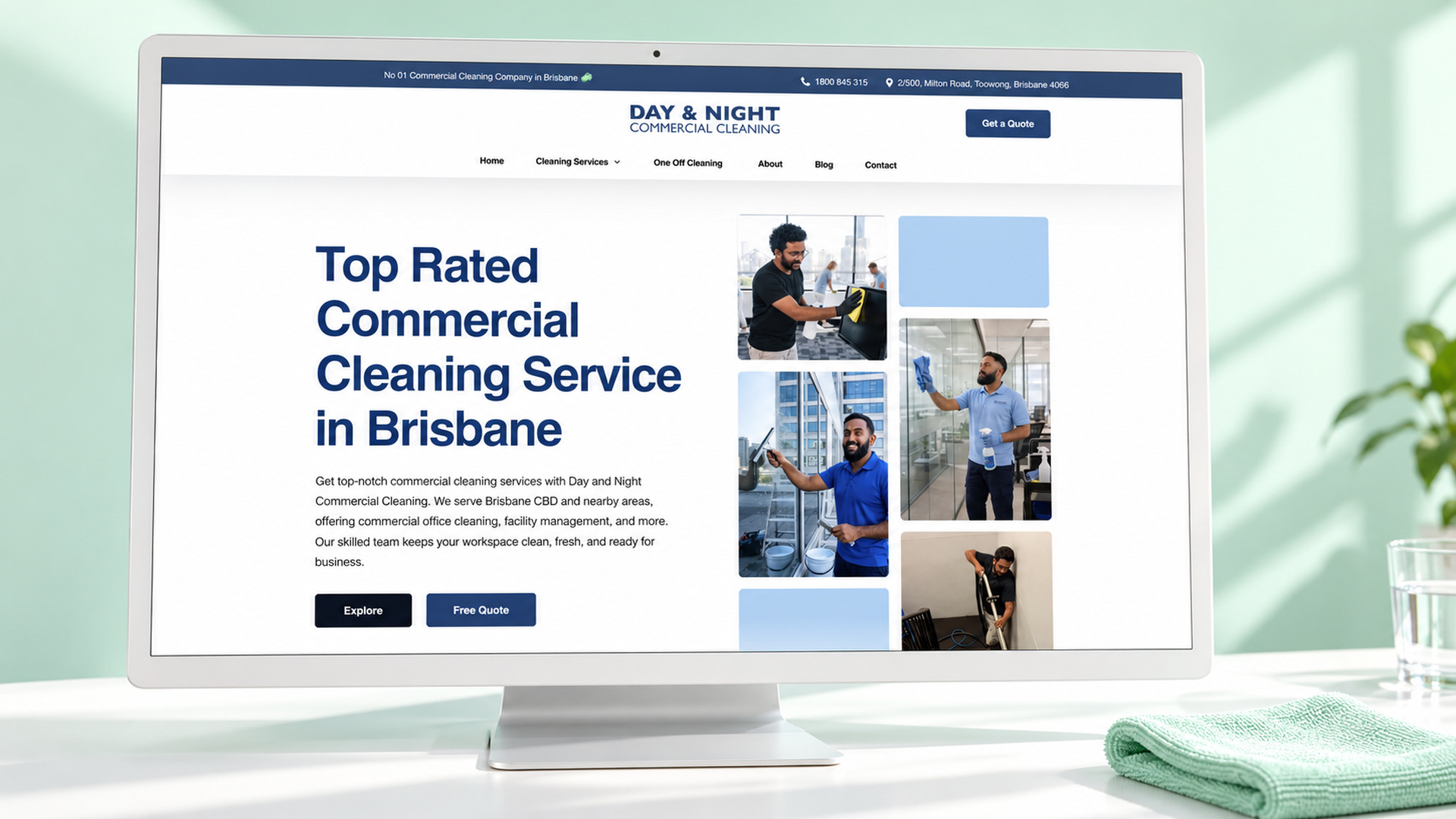 Day & Night Commercial Cleaning — art-directed project mockup